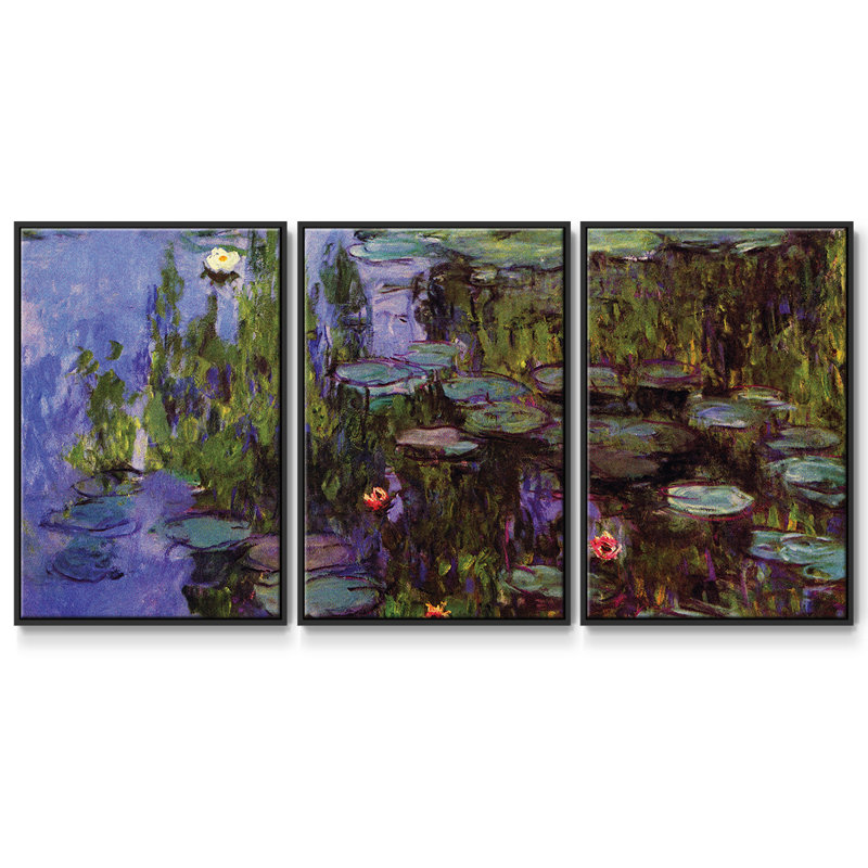 Monet, reproduction sur toile 3 pièces, H 40 po x l 78 po x P 2 po, Noir