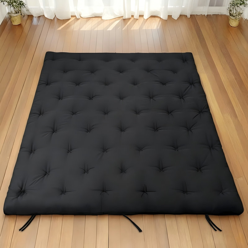 Syrinx 2.5" Thick Water-Resistant Japanese Futon Mattress, Foldable Floor Bed, 75" x 54", Black, Full