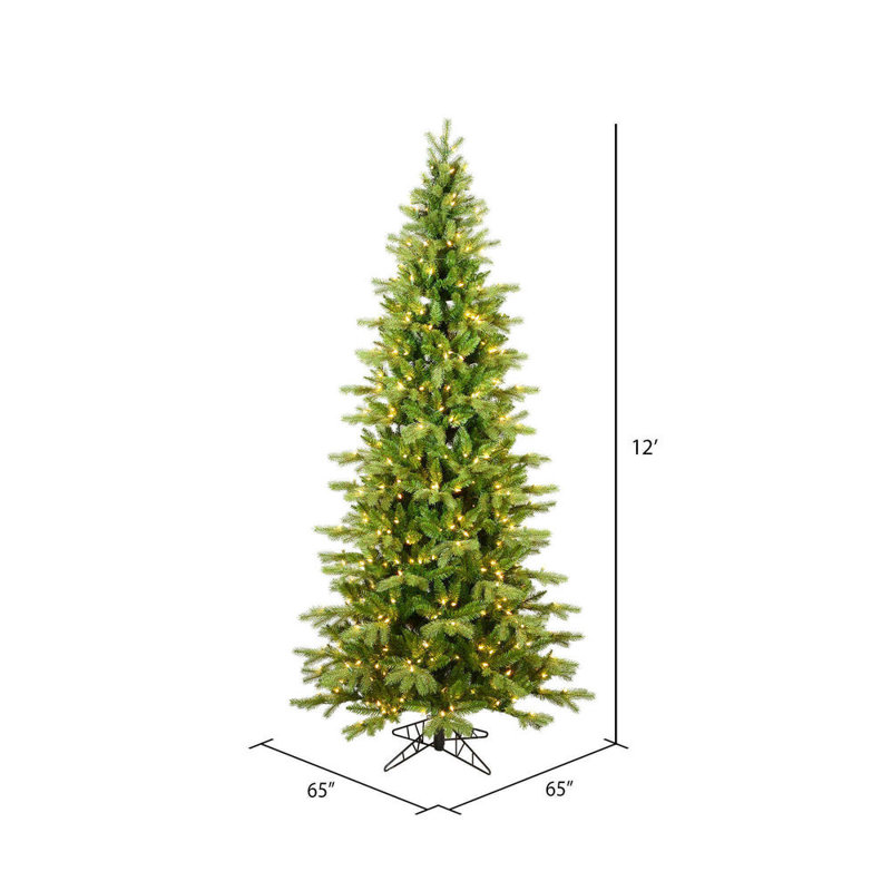 Vickerman Balsam Spruce Slim Artificial Christmas 12' H Lighted Artificial Spruce Christmas Tree