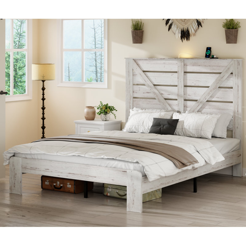 Wood Platform Bed Frame,Queen Bed Frame Headboard, Queen