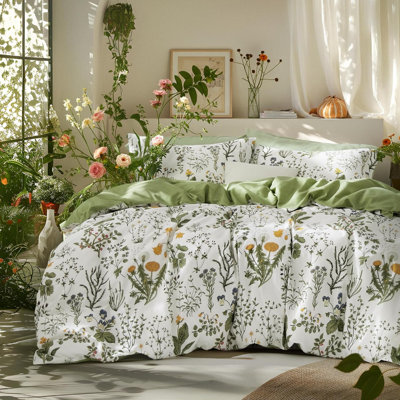 Bedsure 100% Cotton Reversible Floral Duvet Cover Set with Zipper