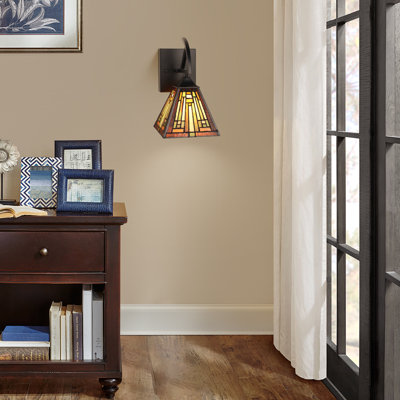 Firman Mission Tiffany-Style 1-Light Black Finish Wall Sconce 6" Shade