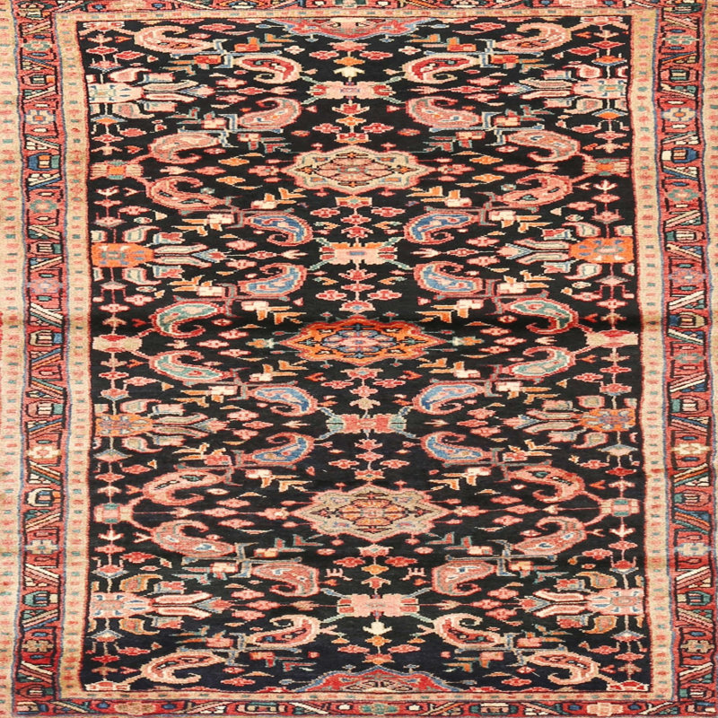 Tapis décoratif noir/orange Ahsan oriental, Carré 7 pi