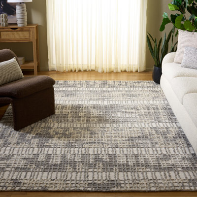 Tapis gris / ivoire / gris foncé en laine / coton touffeté à la main Veonica