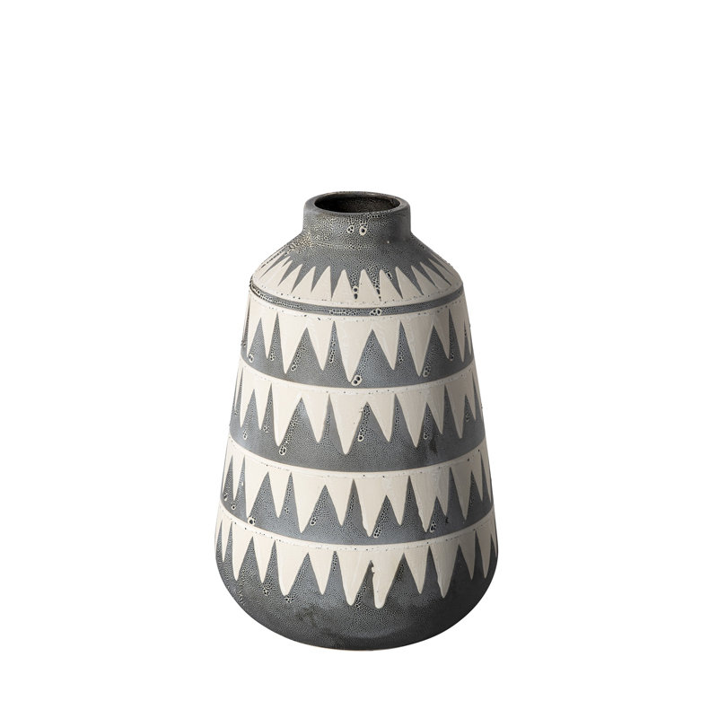 Vase de table cylindrique en céramique 10 "gris et ivoire