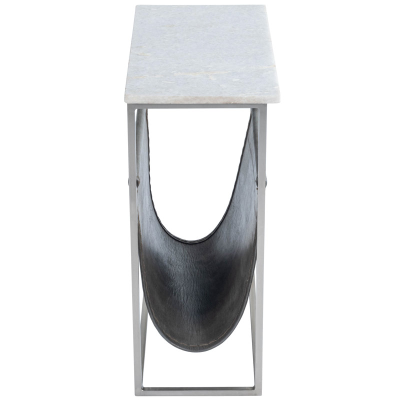 Edie Marble & Leather Magazine Side Table, White/Gray