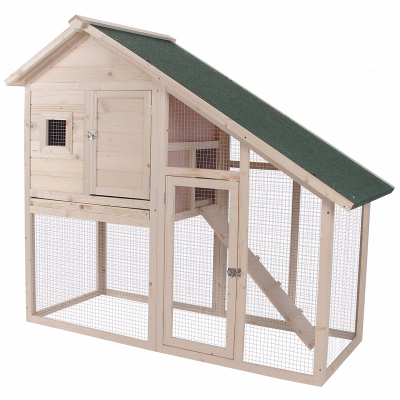 Cage à lapin en bois à 2 niveaux 55 po avec cage à lapin, toit imperméable, plateau amovible et piste extérieure