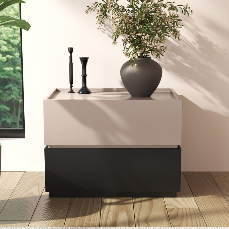 Heckman Modern Modular Light Oak Nightstand,4 Drawers For Bedroom, Modular Assembly（Set of 2）, Black/Beige