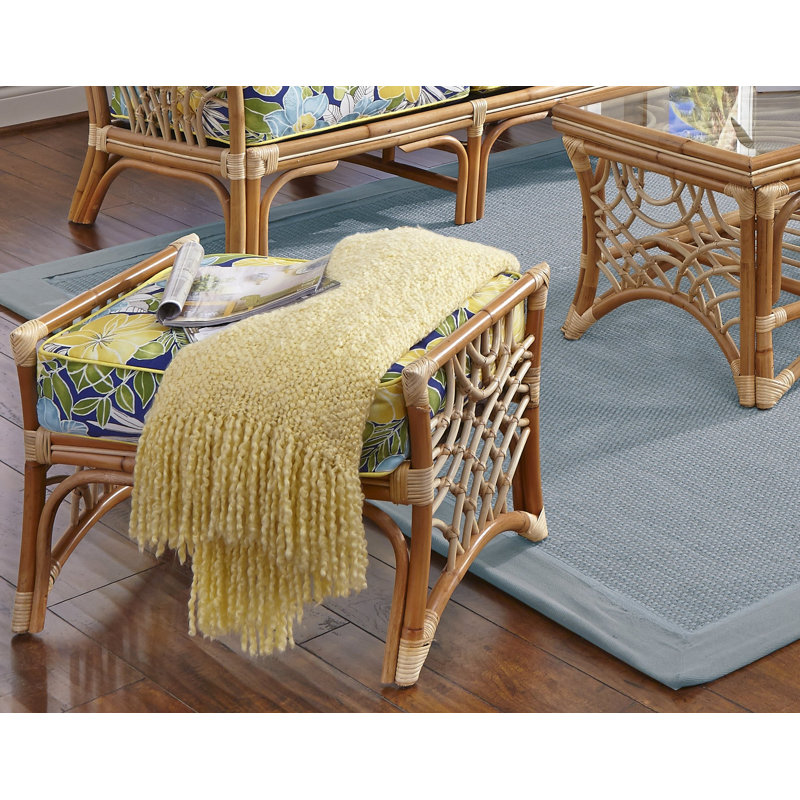 Rainey Upholstered Ottoman, Natural, Light Green Polyester Blend