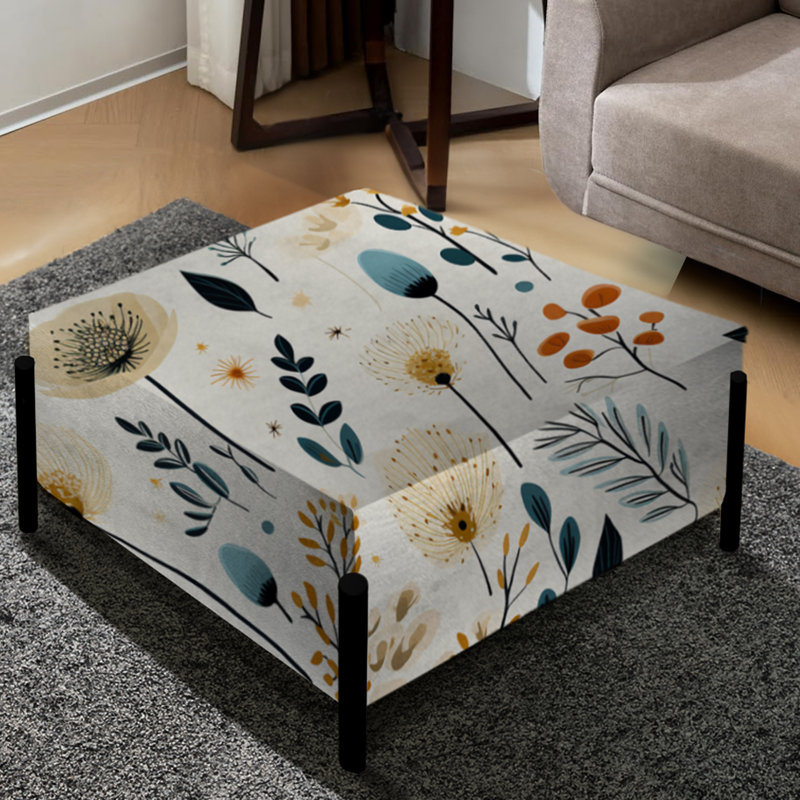 Blanc et bleu Nordic Blossom Serenity - Grand repose-pieds carré floral