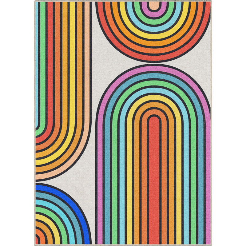 Well Woven Modern Retro Rainbow Arch Multi Color Washable Area Rug, Rectangle 7'10" x 9'10"