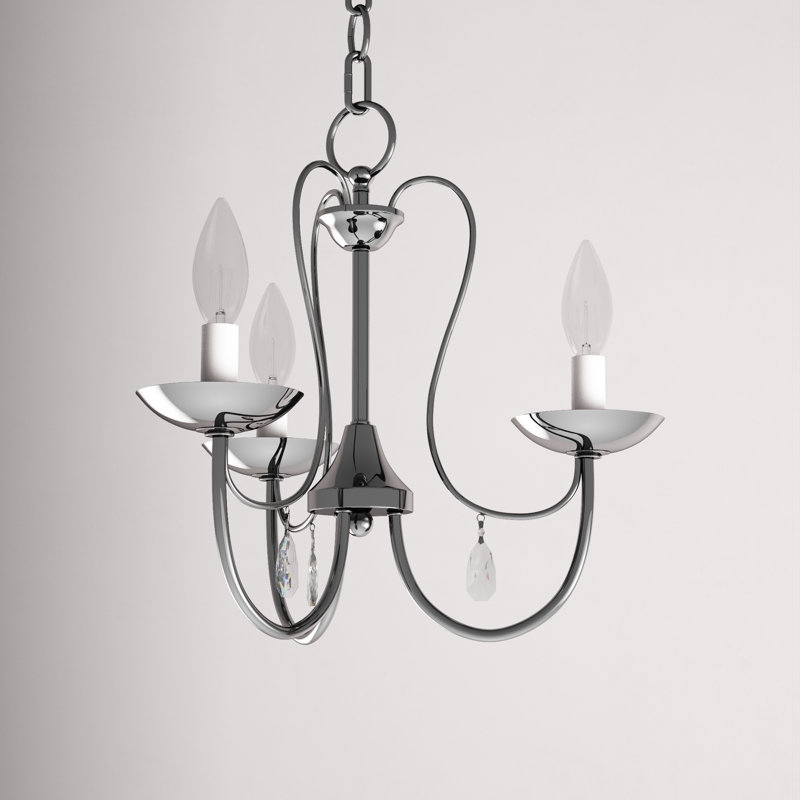 Lustre classique / traditionnel à 3 lumières de style bougie avec détails en cristal Gaiwan, Chrome poli