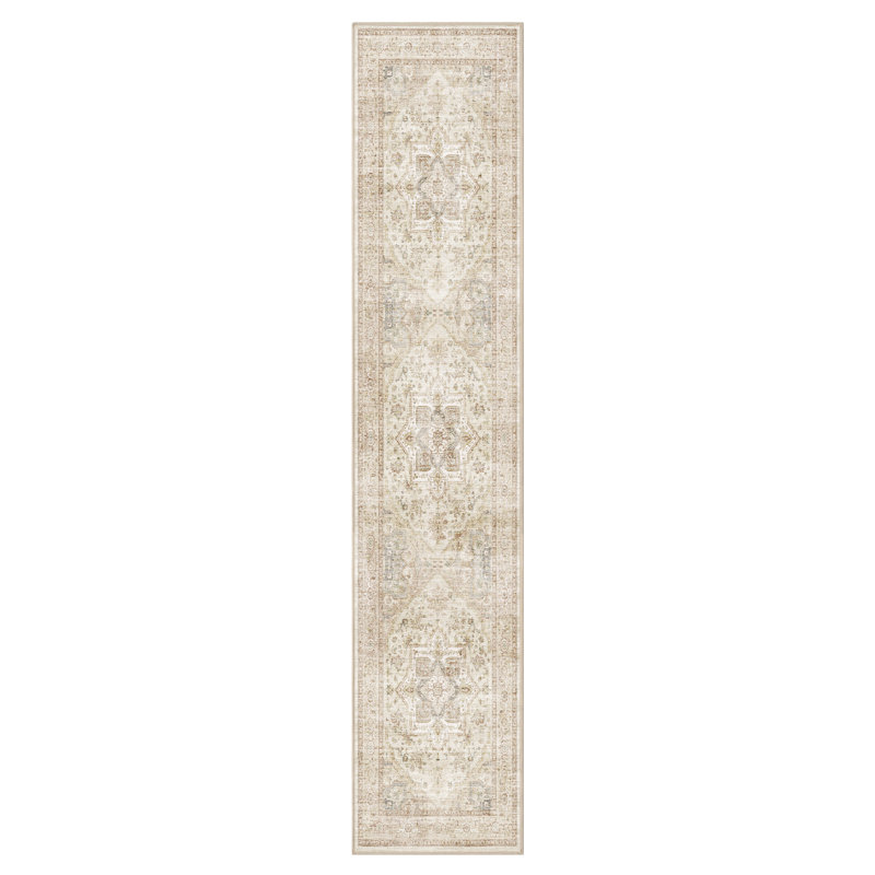 Distressed Traditional Taupe Washable Hallway Runner, Runner 2' x 10', Taupe