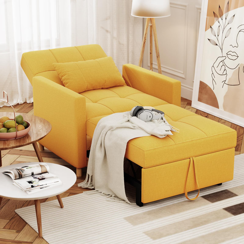Chaise convertible rembourrée Maleah, Lin jaune