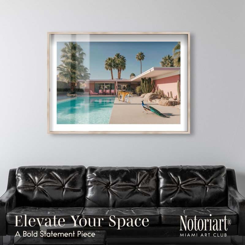 «Palm Springs Entourage Shadowbox» par Coastal Glam Art par Notoriart, cadre blond, 54 x 36, H 37 po x l 55 po, Cadre blond
