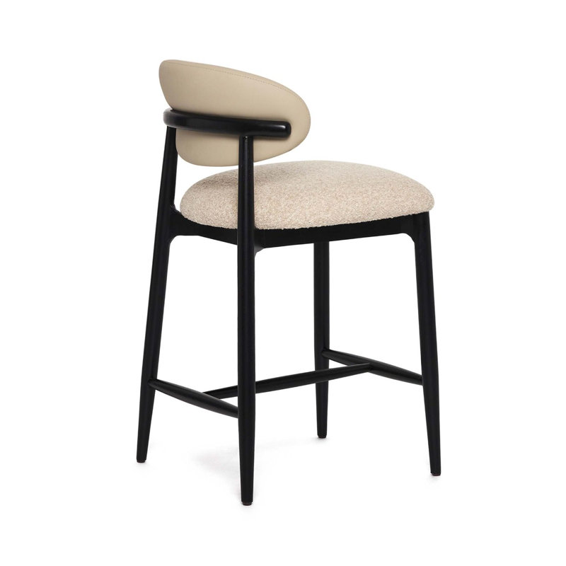 Liam Upholstered Stool with Solid Wood Frame, Baja Seed Seat/Matte Black Frame