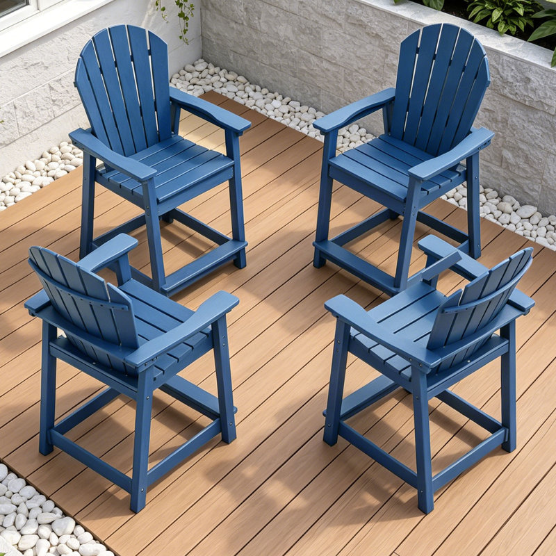 Ensemble de 4 chaises d'extérieur en PEHD Adirondack, Marine