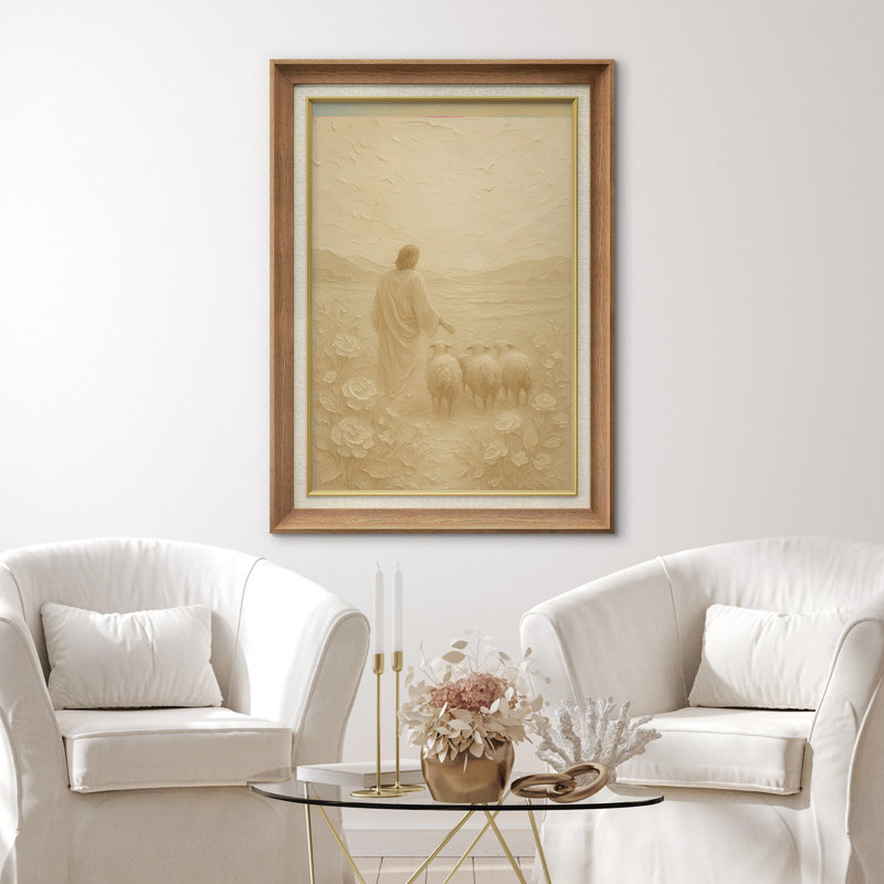 «Serene Shepherd With Flock» dans des tons neutres et doux, impression sur toile encadrée, H 36 po x l 26 po x P 1,5 po
