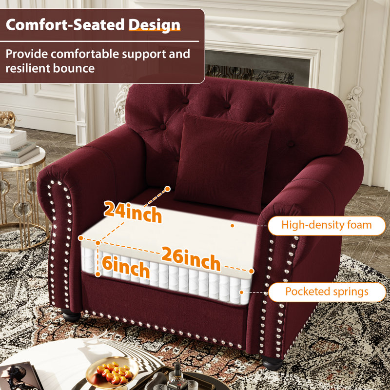 Fauteuil d'appoint Chesterfield 41,3 po Annalease, Bourgogne