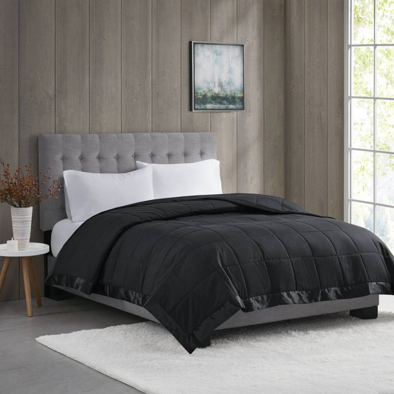 Down Alternative Blanket Black Full/Queen Polyester 1 Pack Box Quilted Satin Trim