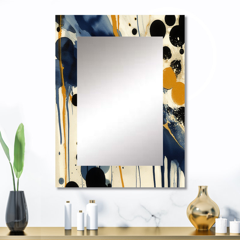 Kouerga, motif abstrait avec textures bleues et dorées XV - miroir mural décoratif minimaliste, miroir bleu, impression d'art en métal
