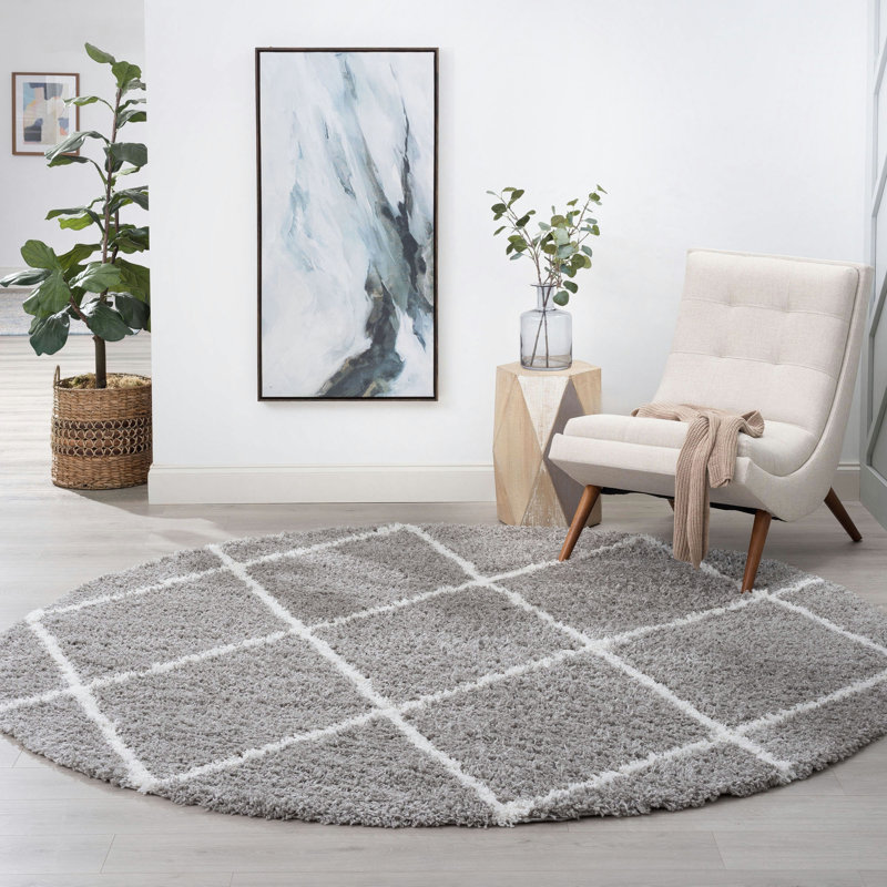 Tapis à poil long argenté / blanc Babich Performance, Rond 7 pi 10 po