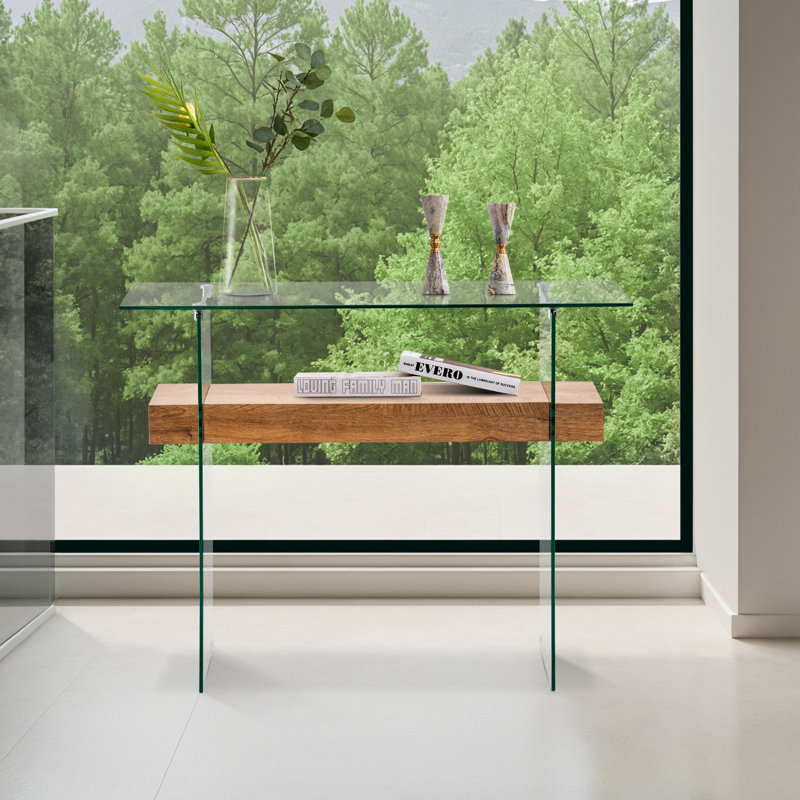 100cm Glass Console Table, Brown