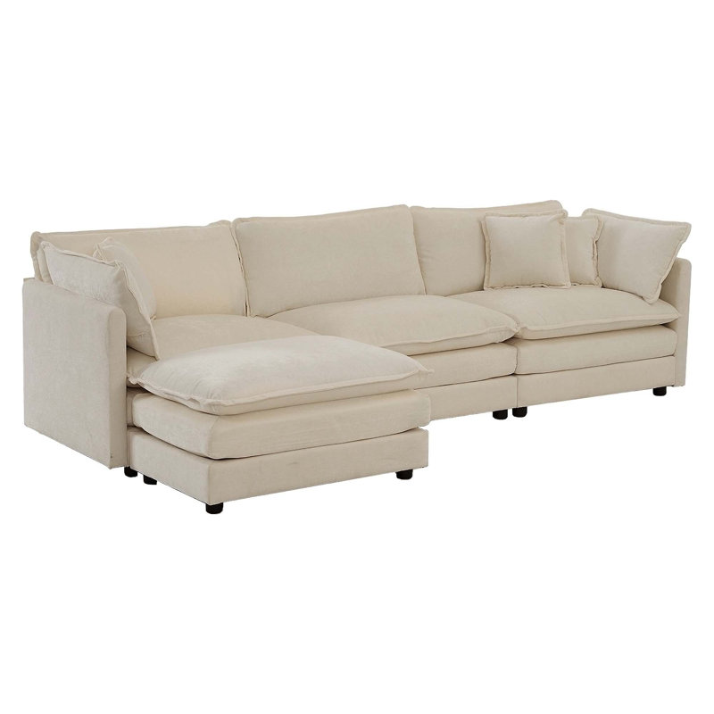 Canapé modulaire surdimensionné polyvalent avec repose-pieds réversible pour un confort ultime, Chenille beige