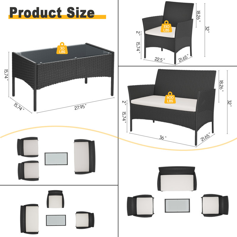 Baranowski 4 Seater Rattan Conversation Set