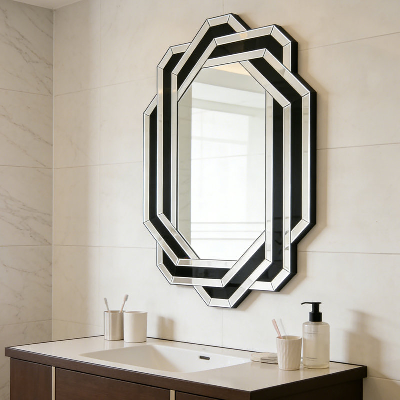 Miroir mural 35 po, cadre géométrique moderne, miroir de meuble-lavabo en cristal pour le salon et la salle de bain