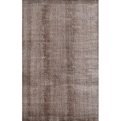 Tapis brun en laine noué à la main de conception unique de 5 pi 7 po x 8 pi 11 po Bronaugh