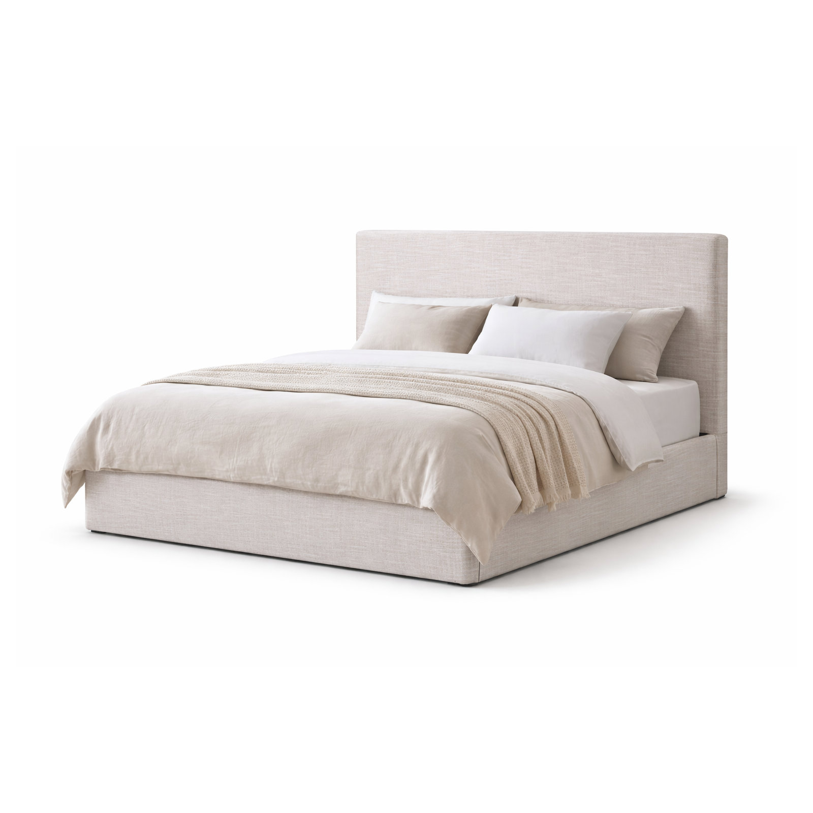 Nordic Upholstered Bed, White Linen, King