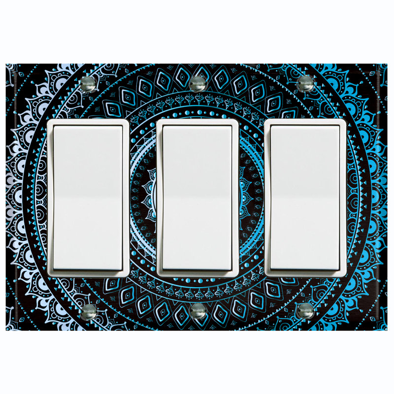 Blue Mandala Circle Patterned 3 - Gang Rocker Standard Wall Plate