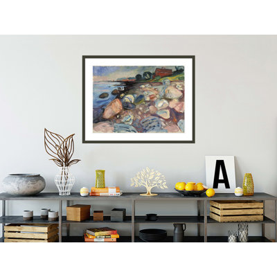 «Shore With Red House» par Edvard Munch - Reproduction giclée encadrée