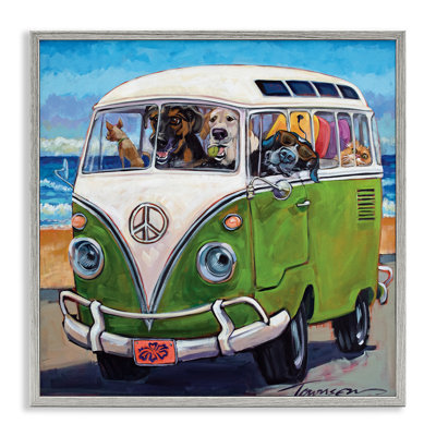 Dogs Driving Retro Van Summer Beach Trip