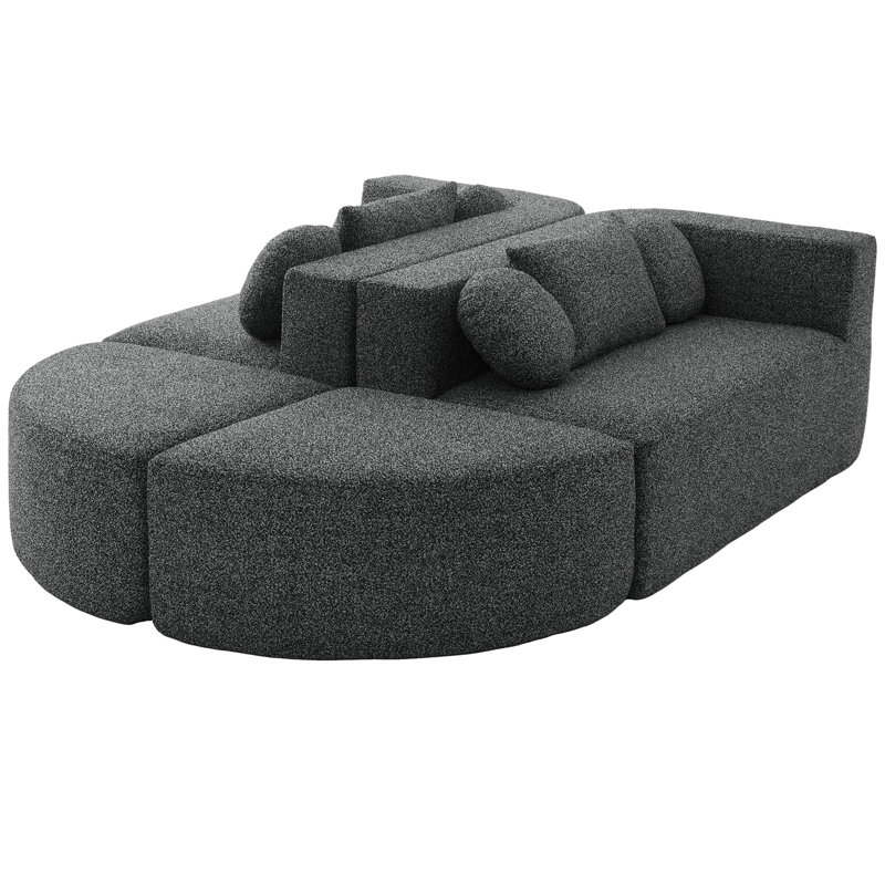 Boneless Modular 114.9" With Unique Curved Modules, Comfortable Seating, And Boucle Fabric For Living Room, 6 Seats, Black - Combined Design, Deep Soft & Wear