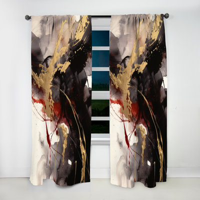 Gold And Red Fluid Fusion II - Abstract Curtain - Room Darkening Abstract Curtain - 1 Panels