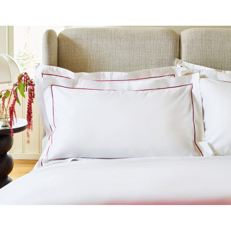 Premium 100% SateenPillowcase Pair, King Pillowcase, White/Fuchsia
