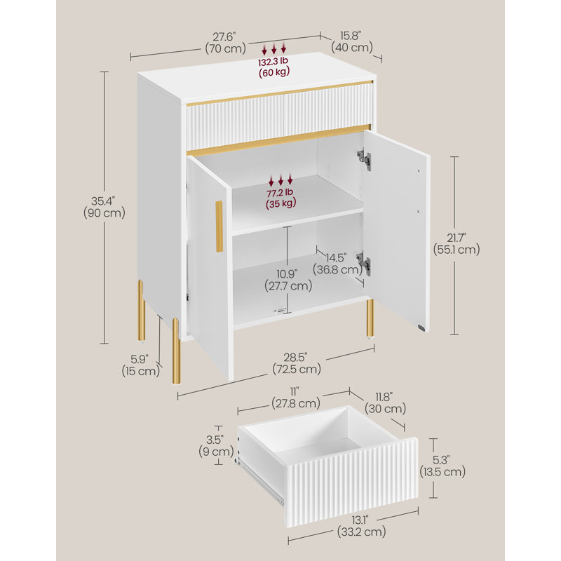Accent Cabinet, Adjustable Shelf, Fluted Drawer Front