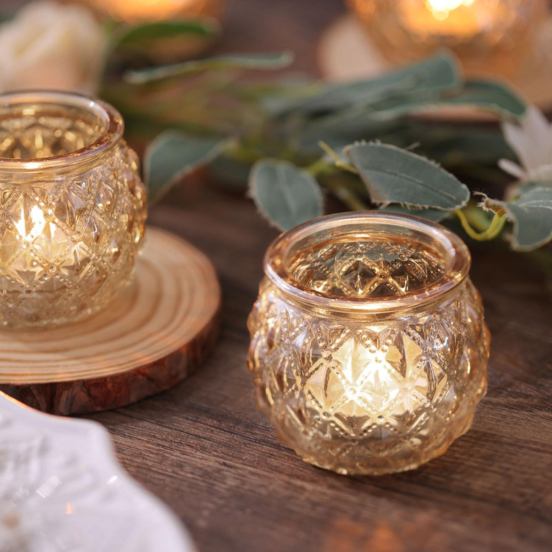 12Pcs Votive Candle Holders - Round Glass Candle Holders For Tea Light Candle, Gold