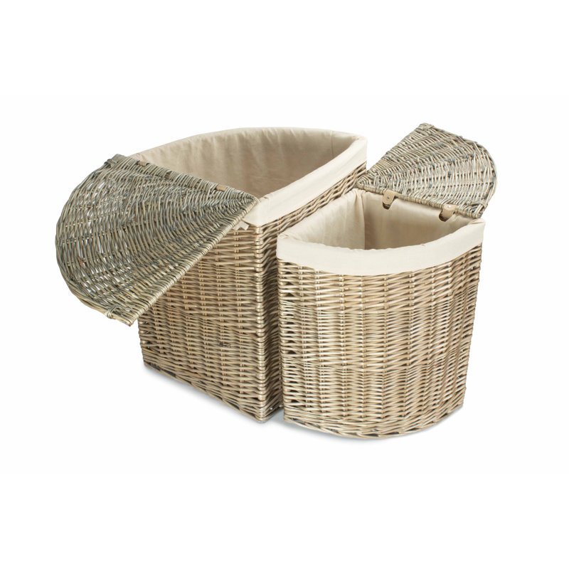 2 Piece Corner Wicker Laundry Basket Set with Lining