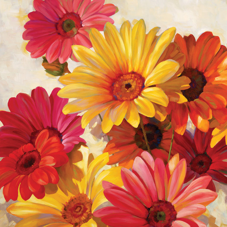 Marguerites pour spring, peinture sur toile tendue, H 12 po x l 12 po x P 0,75 po