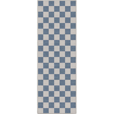 Kehr Square Modern Geometric Blue Flat-Weave Area Rug