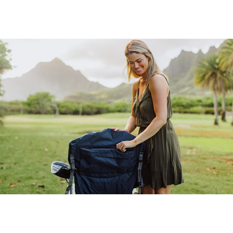 Navy Blue and Gray Reclining Camping Chair with Arms