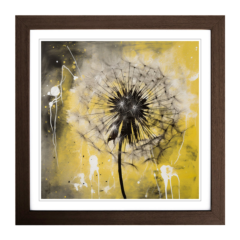 Dandelion Gestural Art - Single Picture Frame Print on Wood, Walnut
