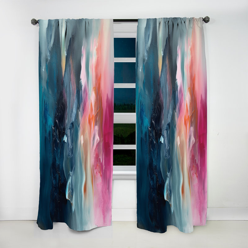 Spatule bleue et rose abstraite - rideau en velours abstrait - 1 panneau, L 52 po x L 108 po