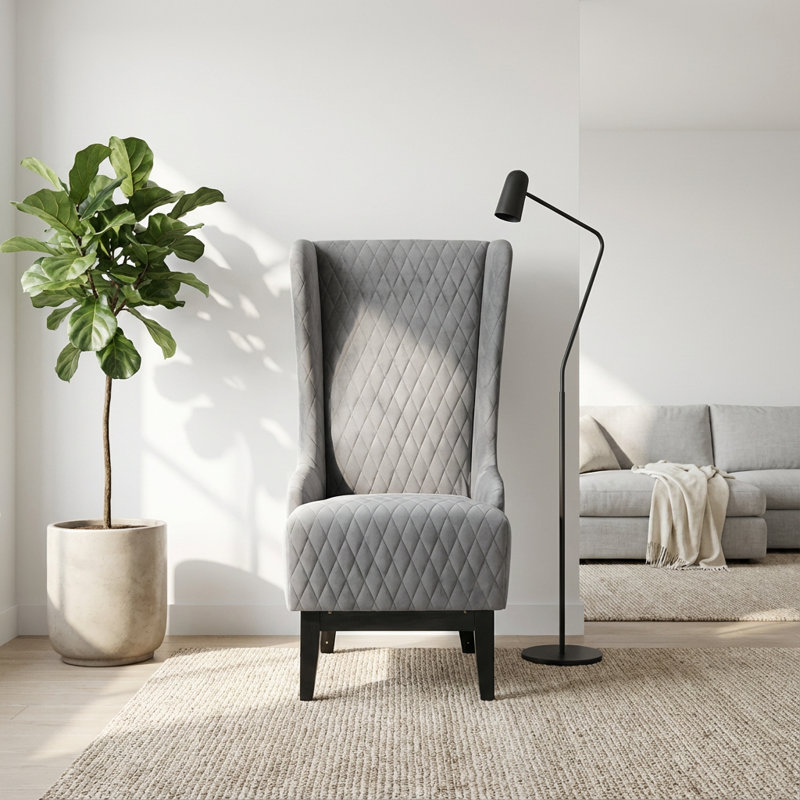 Chaise d'appoint moderne en velours à haut dossier avec pieds en bois et assise rembourrée