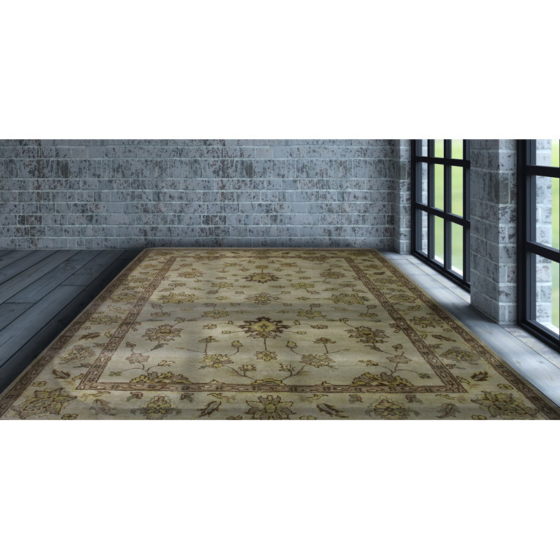 Tapis oriental doré en laine noué à la main 6 pi x 9 pi Caitlin Caitlen