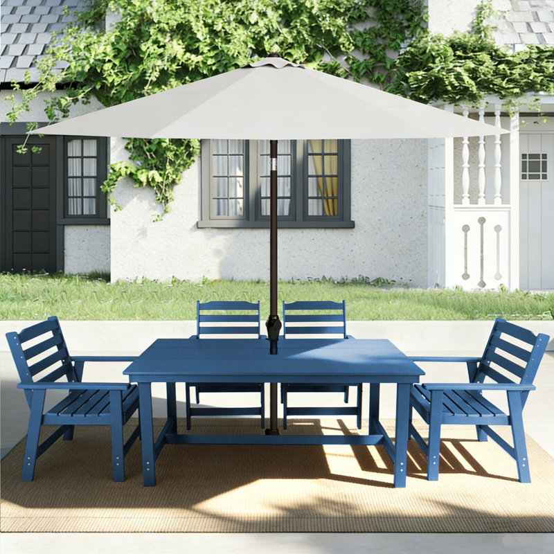 HDPE Patio Dining Table  With Umbrella Hole, Blue
