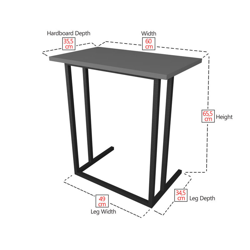 Ajda Rectangle 60cm L Computer Table, Grey